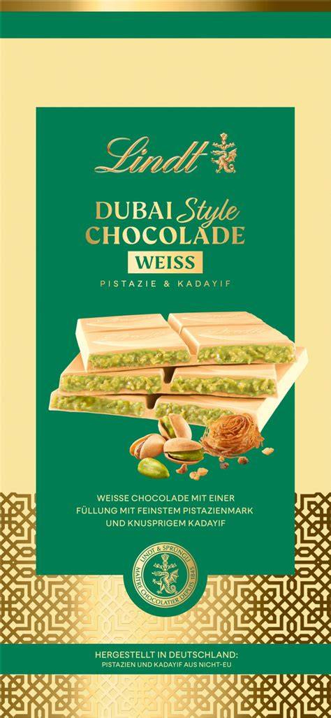 Große Tafel Dubai-Schokolade mit sichtbarer Pistazien-Kadaifi-Füllung