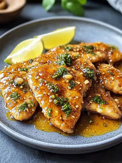 Hähnchenfilets in Honig mit Reis und Gemüse