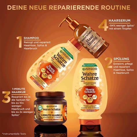 Haarserum-Flakon, Garnier Wahre Schätze Linie, Anwendung am Haar