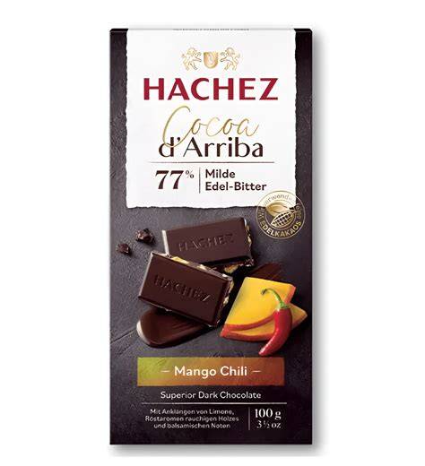 Hachez Cocoa d'Arriba Mango Schokolade in Nahaufnahme