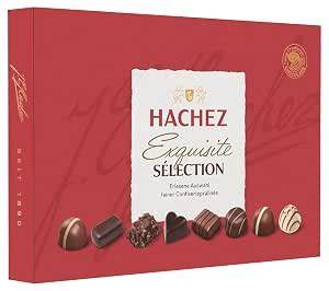 Hachez Pralinen Geschenkbox mit verschiedenen Schokoladenfüllungen