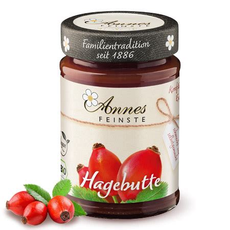 Hagebutten-Konfitüre Glas und Löffel