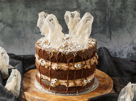 Halloween-Torte - Party-Tisch mit blutiger Torte