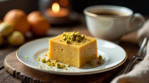 Halva als traditionelles Dessert mit Tee serviert