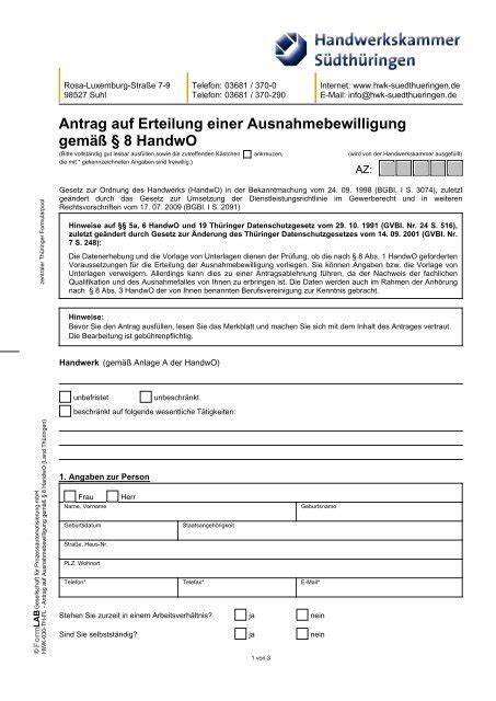 Handwerkskammer Ausnahmebewilligung