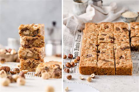 Haselnuss Blondies mit Schokolade