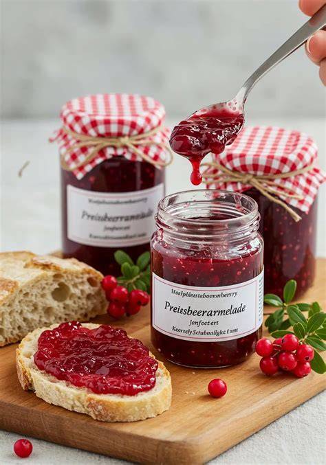 Hausgemachte Preiselbeermarmelade im Glas