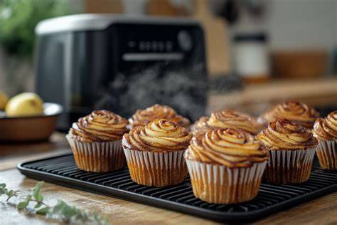 Heißluftfritteuse mit Muffins auf der Terrasse