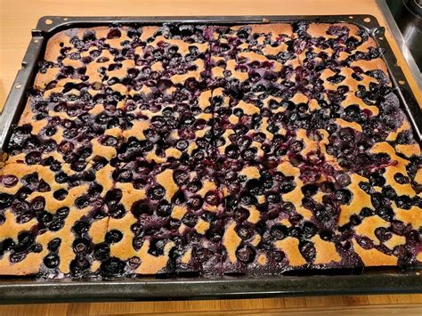 Heidelbeerkuchen vom Blech - Zutaten, Schritte und Serviervorschläge als Infografik