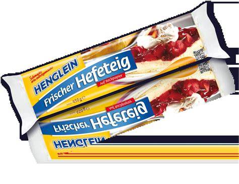 Henglein Hefeteig Packung und fertige Blechkuchen