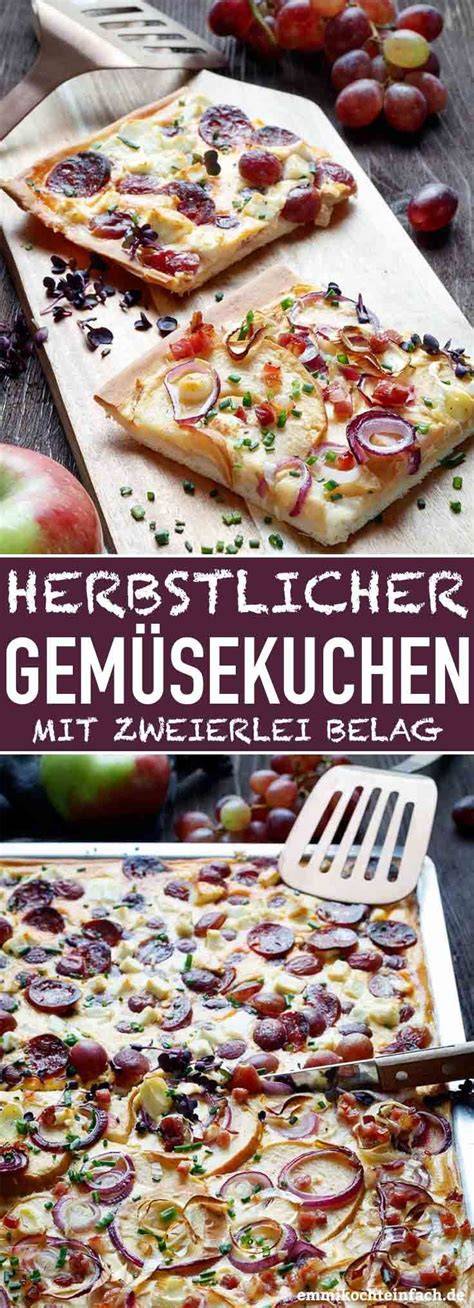 Herbstlicher Gemüsekuchen mit Trauben und Apfelscheiben