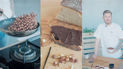 Herstellung von dunklem Nougat: geröstete Haselnüsse und Verarbeitung