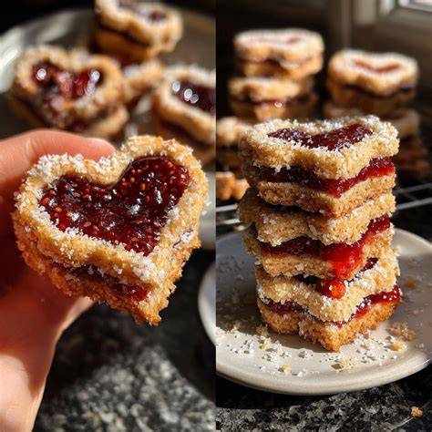 Herzförmige Blätterteigstückchen mit Marmelade
