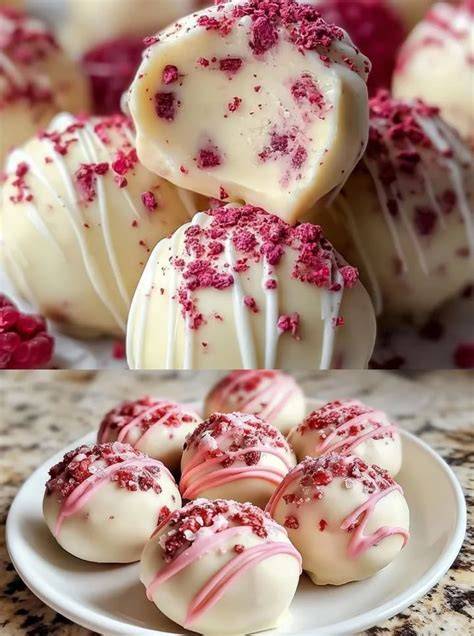 Herzförmige weiße Schoko-Himbeer-Pralinen