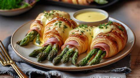 Herzhafte Croissants mit grünem Spargel und Camembert