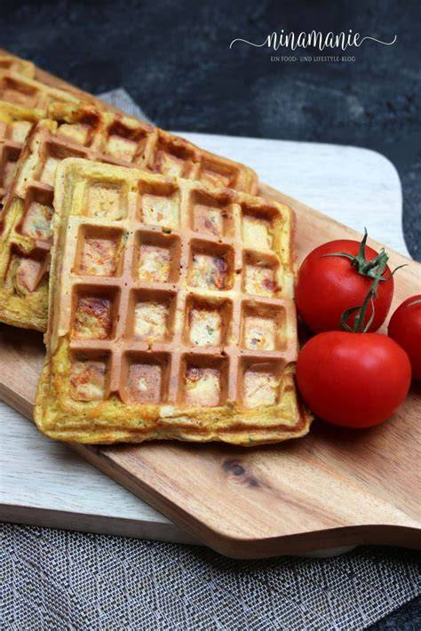Herzhafte Kürbis-Waffeln angerichtet mit Arrabbiata-Soße und Parmesan