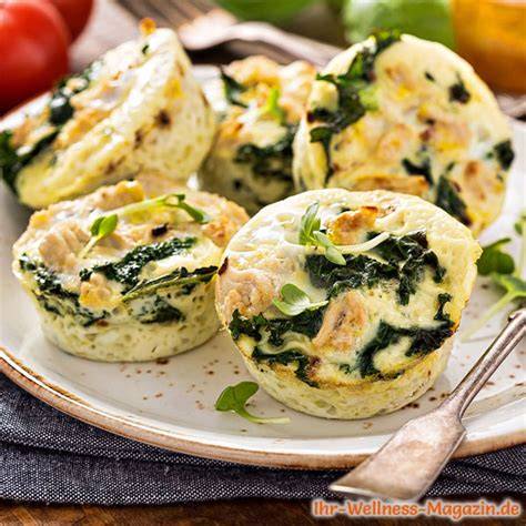 Herzhafte Protein-Muffins mit Schinken und Kräutern, angerichtet mit Kräuterquark