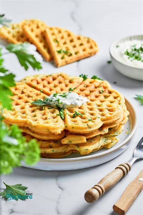Herzhafte Waffeln mit Kräuterquark und Salat