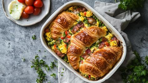 Herzhafter Croissant Auflauf mit Kaese und Pilzen