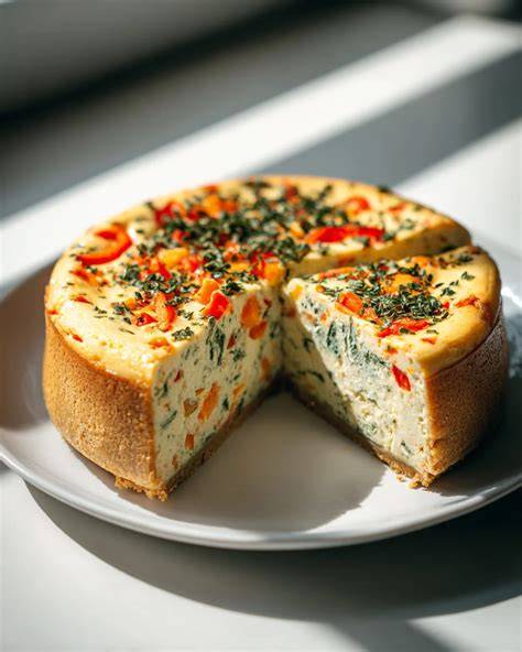 Herzhafter Käsekuchen mit Paprika, Chili und Bergkäse, Anschnitt