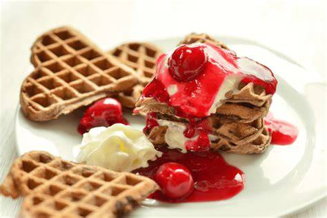 Herzwaffeln mit klassischen und bunten Toppings