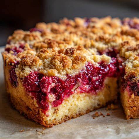 Himbeer-Pudding-Schicht auf Kuchenboden
