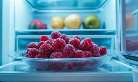 Himbeeren im Kühlschrank, Schale