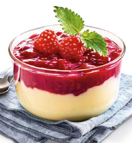 Himbeeren und Vanillepudding marmoriert