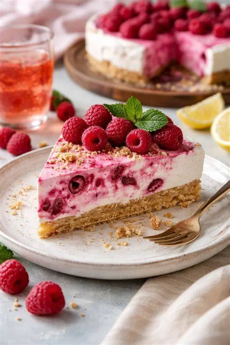 Himbeerkäsekuchen aufgeschnitten