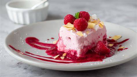Himbeerpüree und Ricotta-Joghurt-Creme auf Tellern angerichtet