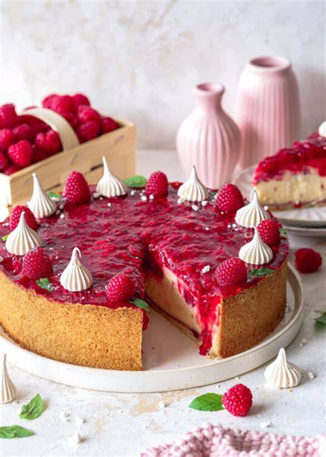 Himbeerspiegel wird auf Torte gegossen