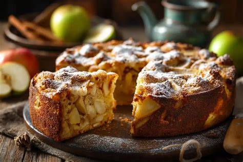 Historische Darstellung: Apfelkuchen als Familienrezept über Generationen