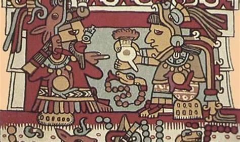 Historische Darstellung: Kakaozeremonie der Maya