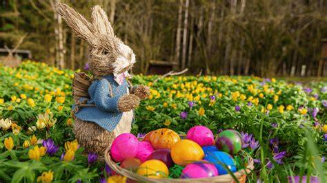 Historische Darstellung des Osterhasen und Eier Tradition