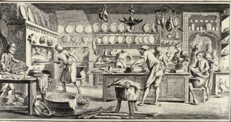 Historische Darstellung eines Konditors bei der Ganache-Herstellung