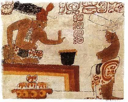 Historische Darstellung von Olmeken und Mayas mit Kakao