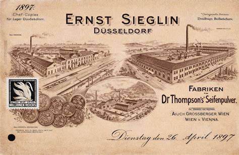 Historische Fabrikansicht und Sortiment von Erasmi & Carstens