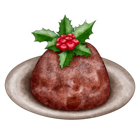 Historische Illustration eines Christmas Pudding mit Stechpalmenzweig