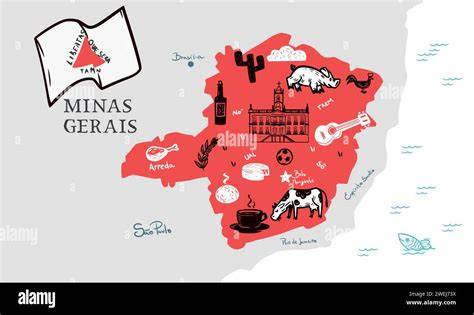 Historische Karte von Minas Gerais und typische Zutaten für Pão de Queijo