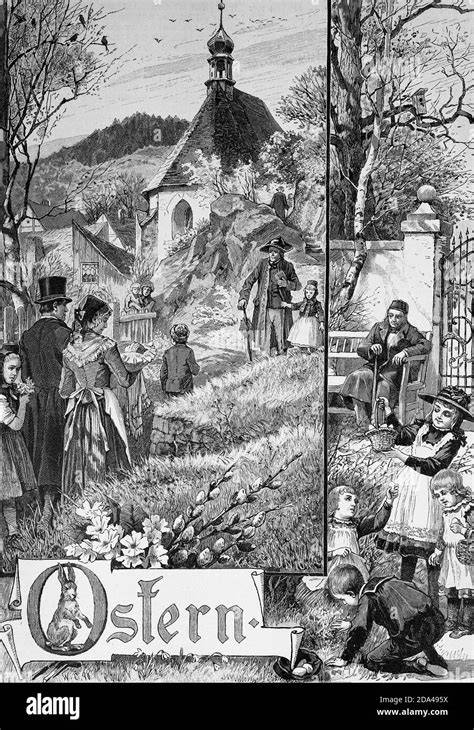 Historisches Bild eines Osterhasens und Ostereiern aus dem 19. Jahrhundert