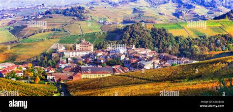 Historisches Dorf Barolo mit Schloss und Weinbergen