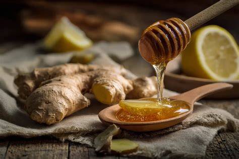 Honig, Salbei, Ingwer auf Holzbrett