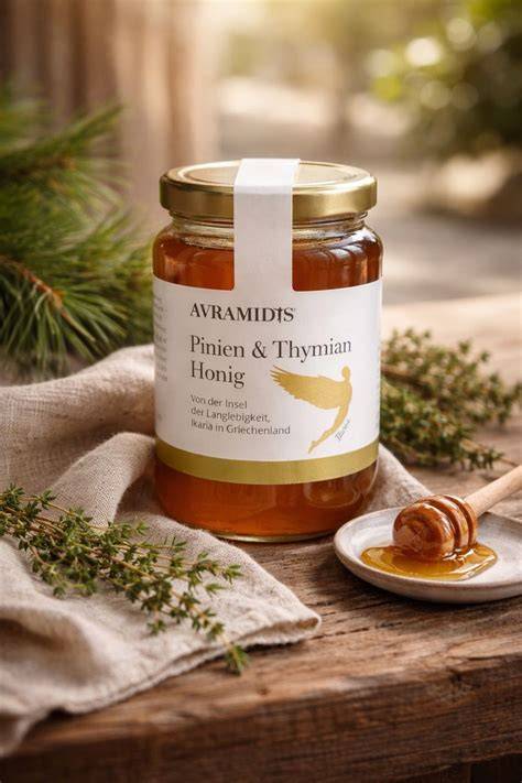 Honig mit frischem Thymian und Lavendel in einem Glas