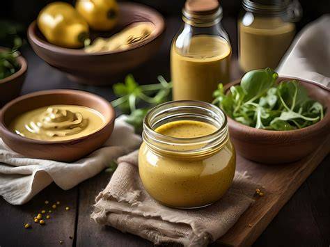 Honig und Senf als Hauptzutaten für das Dressing