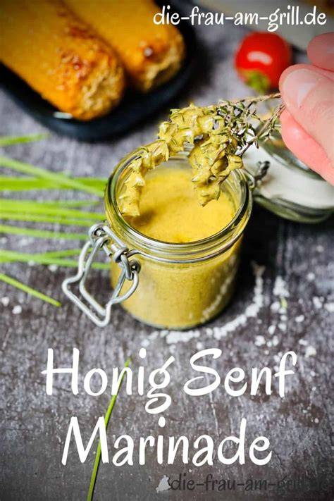 Honig und Senf in Schalen, Zutaten für Marinade