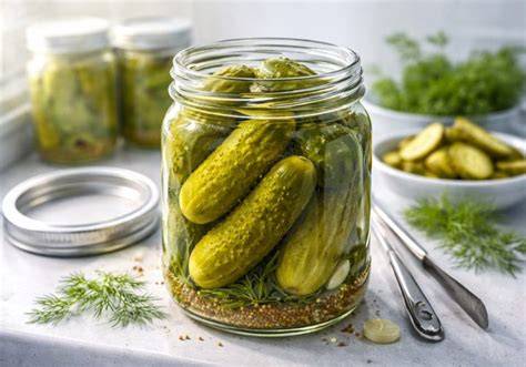 Honig-Senf-Gurken im Glas, haltbar gemacht im Backofen