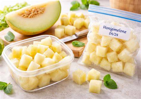 Honigmelone würfeln und marinieren