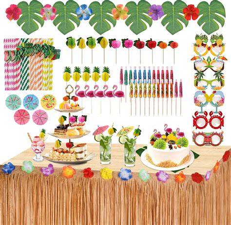 Hula-Party Deko: Blumen, Ananas und bunte Dekoration