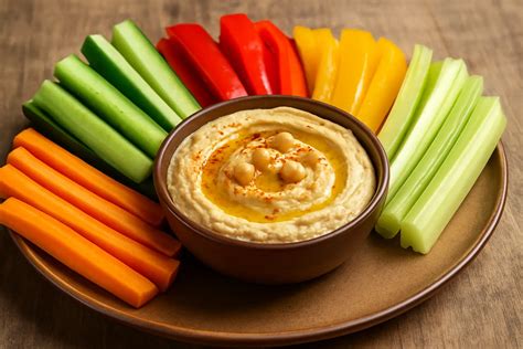 Hummus mit bunten Gemüsesticks