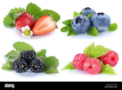 Ideen-Collage: Erdbeeren, Himbeeren, Blaubeeren und Pfirsiche auf Low-Carb-Boden
